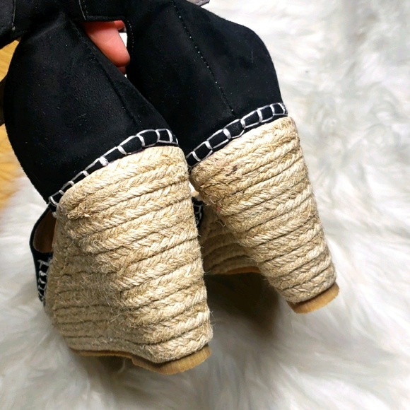 Blqck Platform Open Toe Espadrilles Wedge Heels strap - Picture 9 of 10